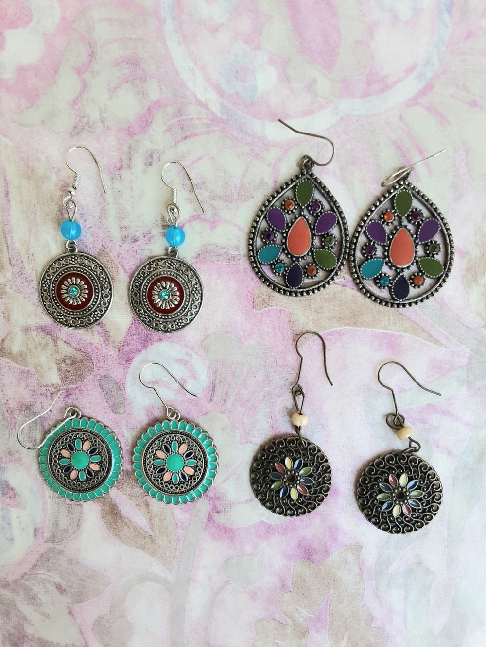 Boho Multicolor Teardrop and Round Dangle Earrings Vintage Collection